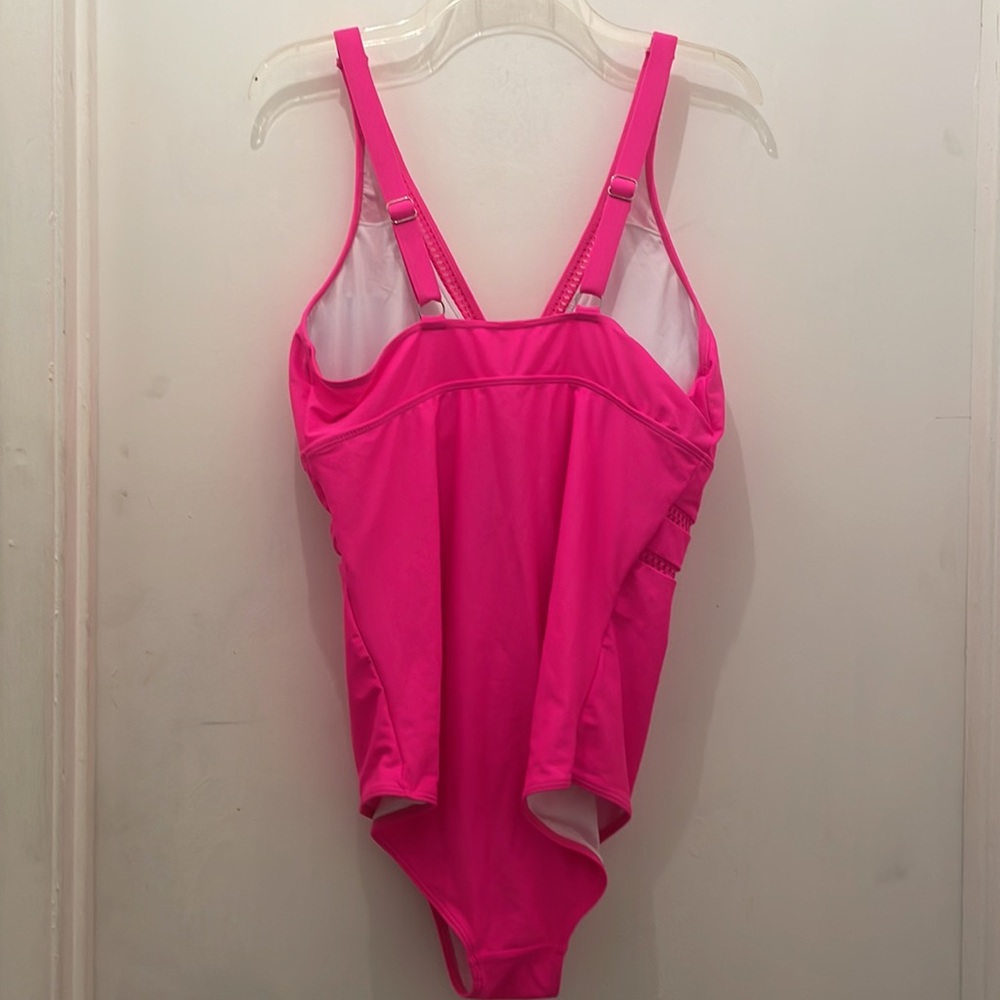 Daci mesh peekaboo hot pink ONE PIECE swimsuit 16W new - Picture 6 of 15